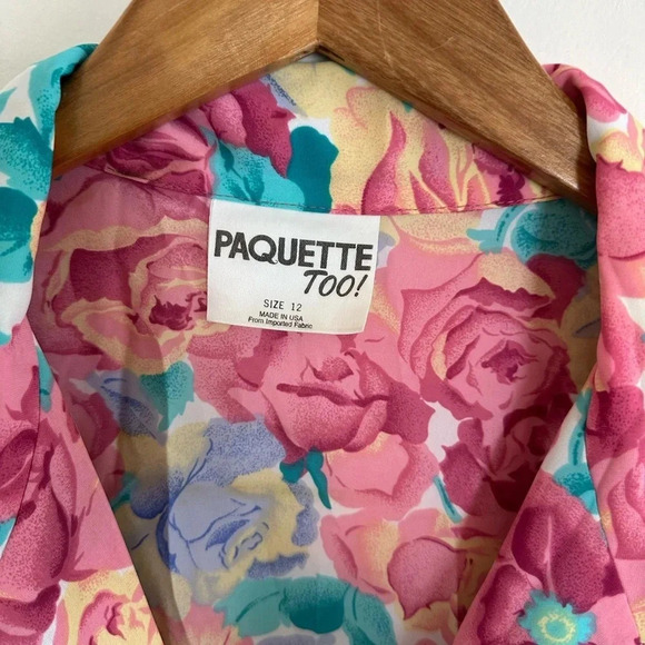 Vintage Floral Dress Size M/L Pink Pockets Modest 80s 90s Day Dress - Picture 4 of 6